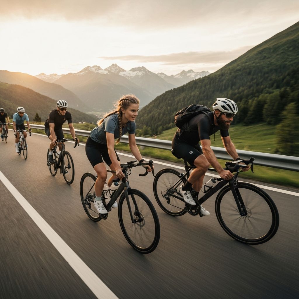 Cyclists riding on a mountain road
